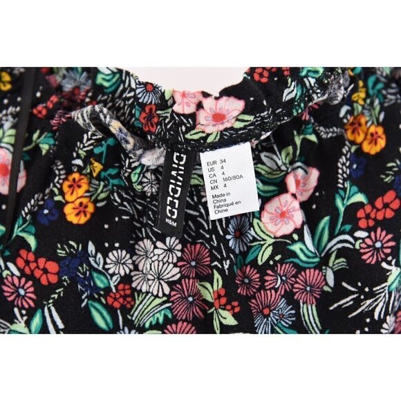 Divided H&M Womens Cropped Off Shoulder Colorful Floral Print Top Sz 4 Small - Picture 7 of 12
